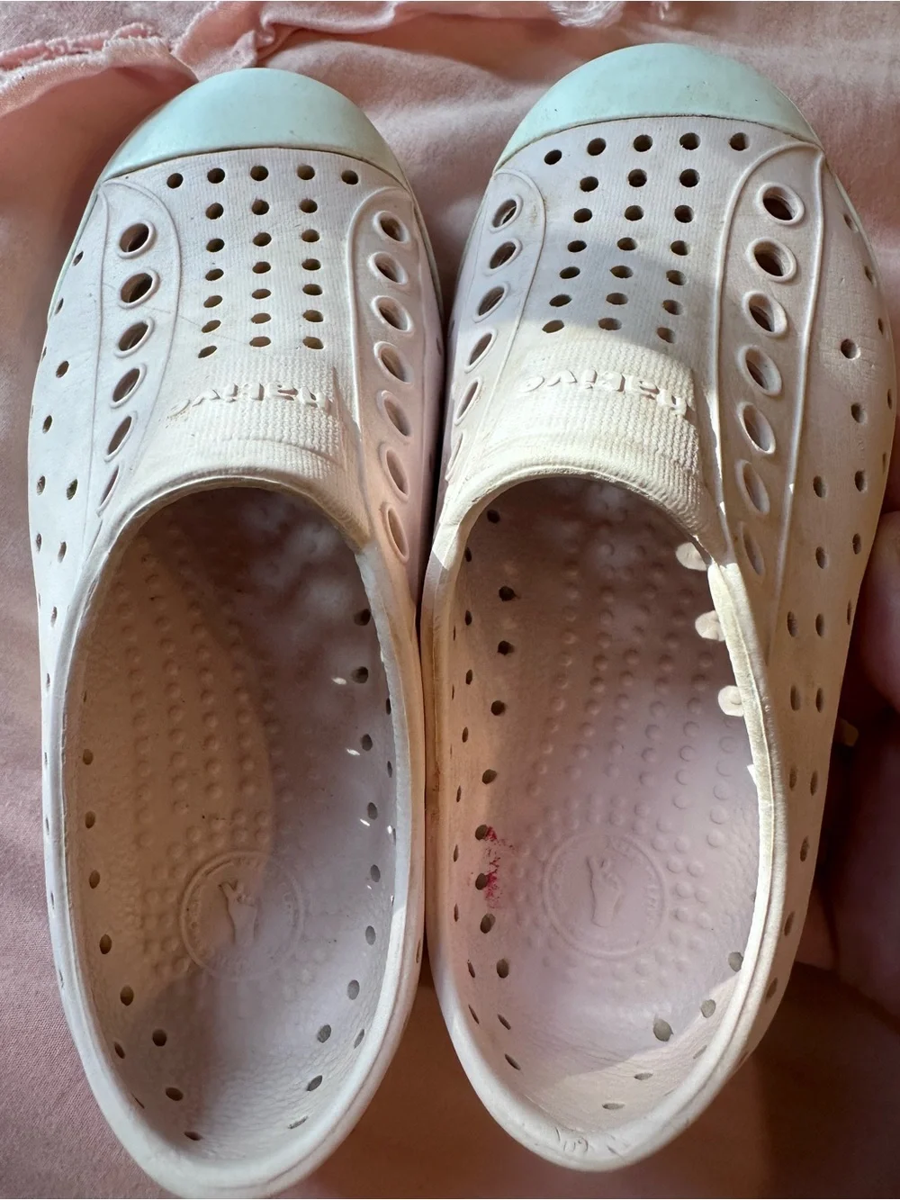 Native Shoes Kids Slip-On Water Shoes in Pale Pink and White Toe